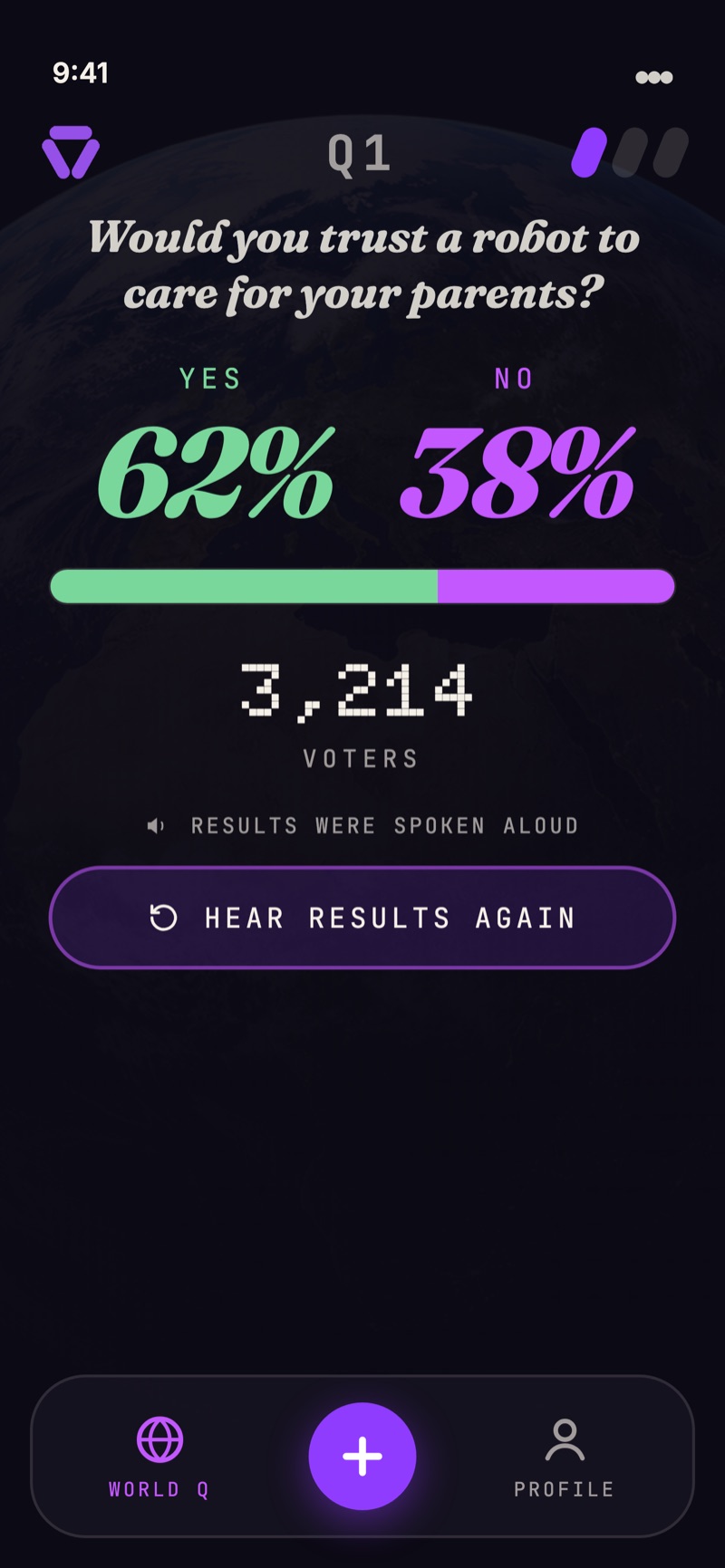 THINK Simple mode results screen with large, easy-to-read type