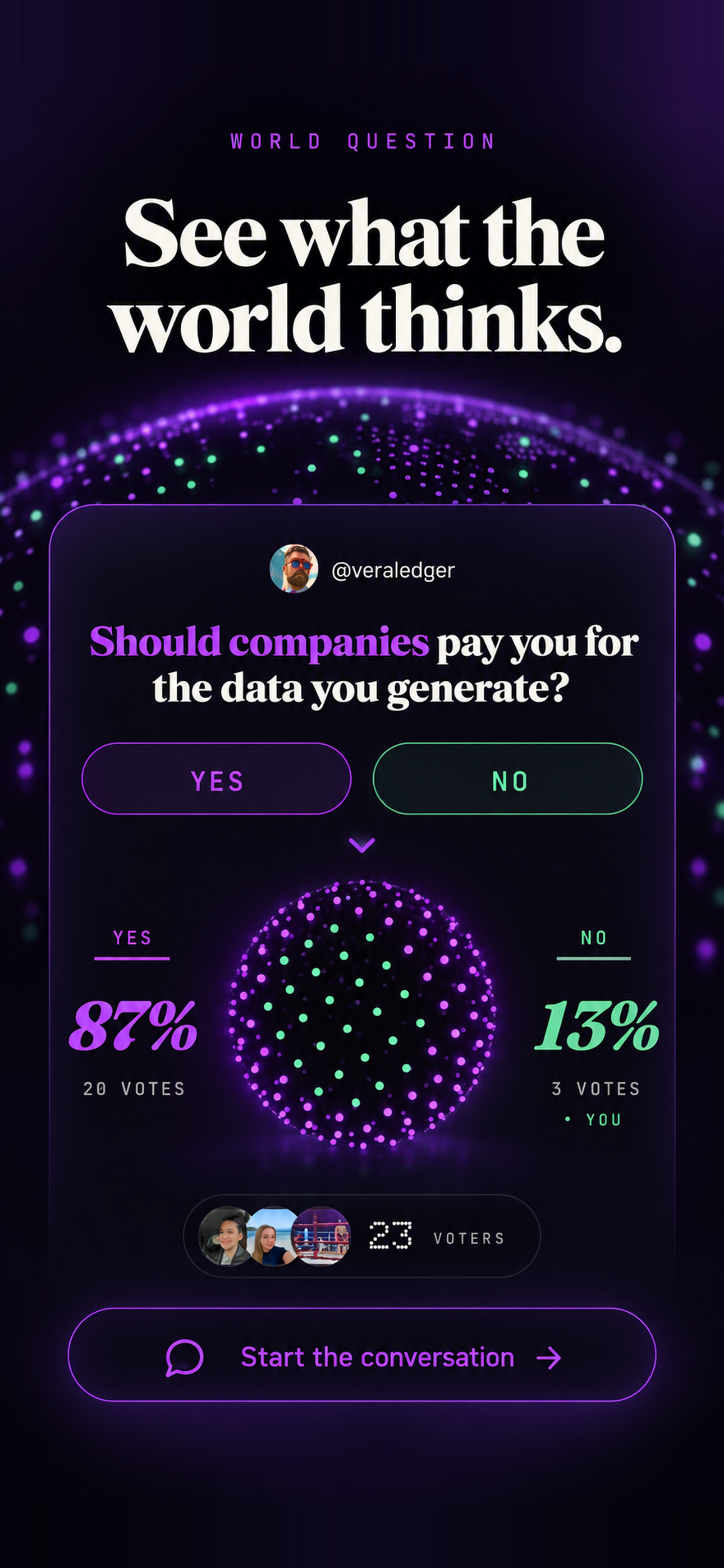 THINK World Question screen showing a live global result